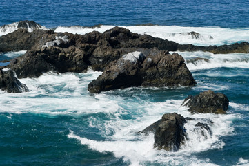 Waves splashing on the rocks