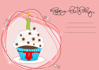 Geburtstagskarte mit Muffin, Cupcakes  und Kerze