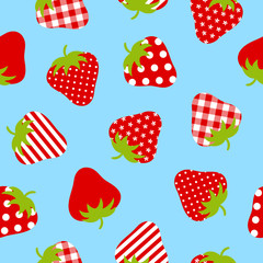 Seamless Pattern Red Strawberries Blue Background