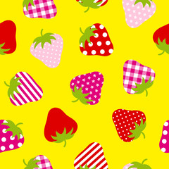 Seamless Pattern Red/Pink/Rose Strawberries Yellow