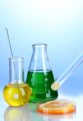 Genetically modified food on blue background