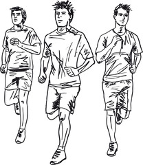 Sketch of men marathon runners. Vector illustration