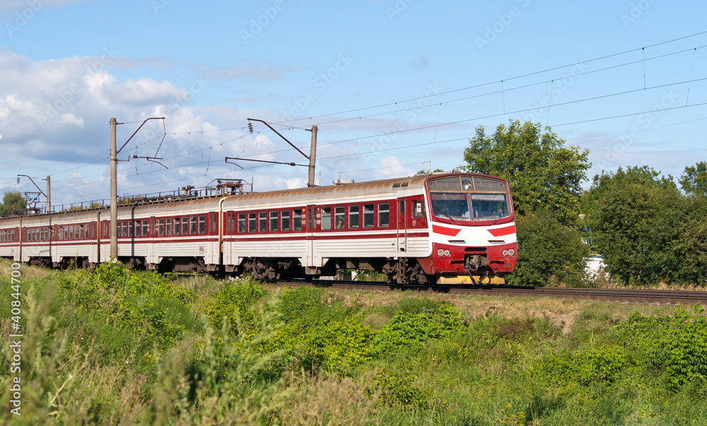 Sticker suburban electric train in kyiv region, ukraine