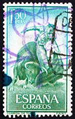 Postage stamp Spain 1960 Fighting with Muleta, Bullfighting