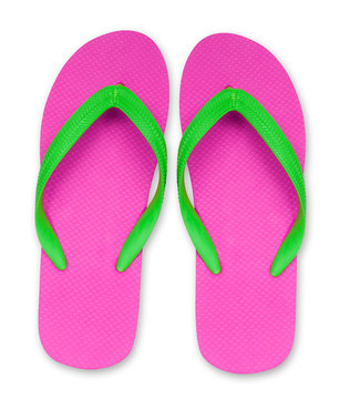 pink and green flip flop sandals isolated,included clipping path
