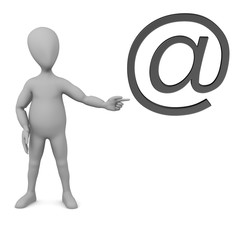 3d render of cartoon character with at-sign