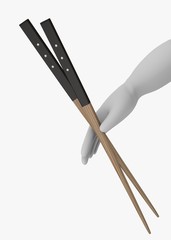 3d render of cartoon character with chopsticks