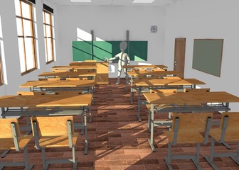 3d render of cartoon character in classroom teaching