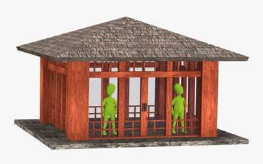 3d render of cartoon character with japanese house