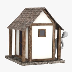 3d render of cartoon character with japanese house