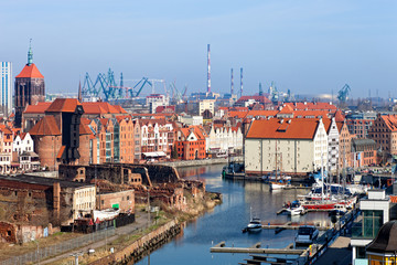 Fototapeta premium Aerial view na cityscape of Gdansk, Poland.