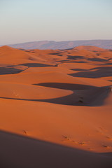 Fototapeta na wymiar View across sand dunes in the Sahara desert, Morocco, Africa