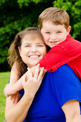 Spring portrait of mother and son on Mother's Day