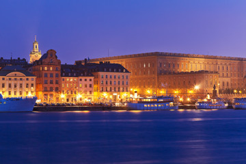 Night view of the Old Town in Stockholm, Sweden