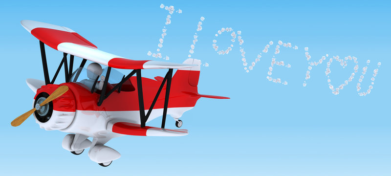 Man sky writing in a biplane