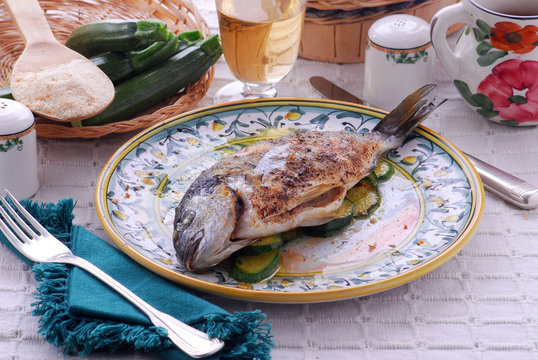 Orata alle zucchine Sea bream with zucchini