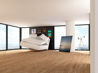 Penthouse über der Stadt mit sprigendem Bett