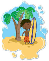 Obraz na płótnie Canvas African-American boy and surfboard