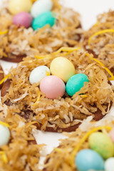 Fototapeta na wymiar Easter nest sugar cookies with decorative eggs