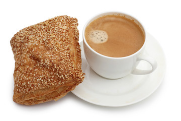 Espresso in cup and breakfast