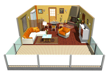 Salotto con Terrazza-Lounge-Living Room with Terrace-3d
