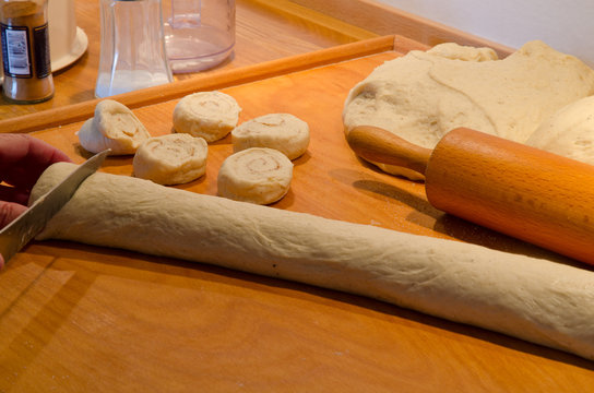 Cutting Cinnamon Bread Dough