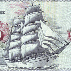Detail of bank notes in 10 DM 1963.