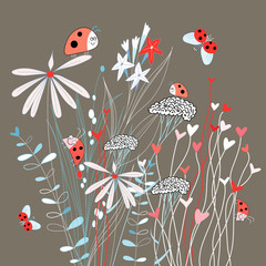 flowers and ladybugs