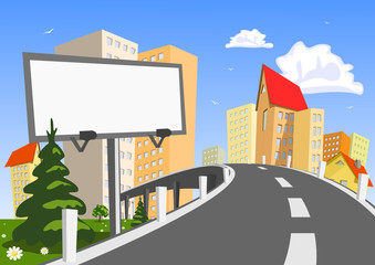 Abstract vector city with billboard - obrazy, fototapety, plakaty
