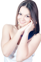 Young pretty woman isolated on white