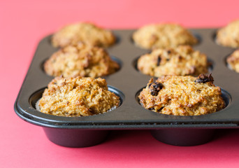 Gluten free muffins on roasting pan