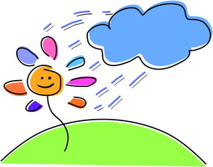 vector illustration of a flower with eyes in the rain