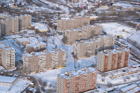 Typical Russian residential multistory building in an urban area