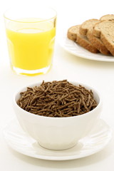 healthy breakfast  with fresh bread and wheat bran cereal