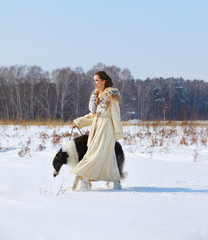 woman with borzoi outdoors