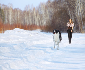 woman with borzoi outdoors
