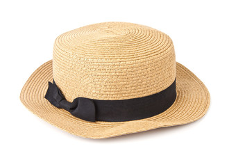 Straw hat withe black ribbon isolated