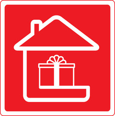 red icon with home holiday symbol and house silhouette