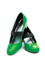 Green Female shoes on white background