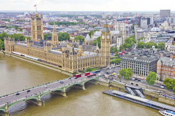 Aerial view of the Big Ben, the Parliament and the Thames river - obrazy, fototapety, plakaty