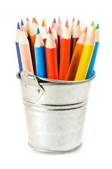 Silver pot of crayons