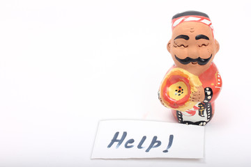 statue with help card