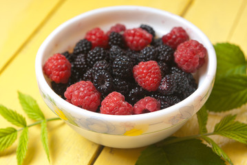 Bowl of raspberry and blackberry