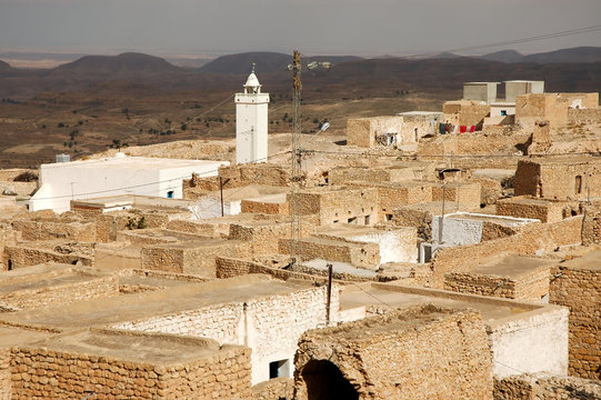 View on small Berber mountain village Toujane in Tunisia