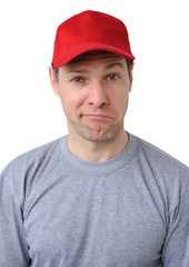 Ironic and suspicious man isolated on white