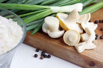 mushrooms, rice and onion