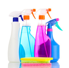 Cellulose sponges and sprays isolated on white