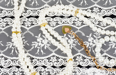 Vintage lace with flowers on white background