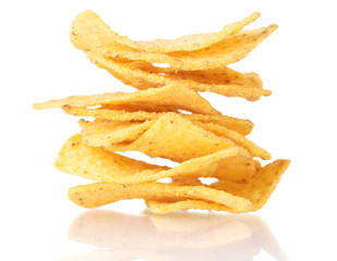 tasty potato chips isolated on white