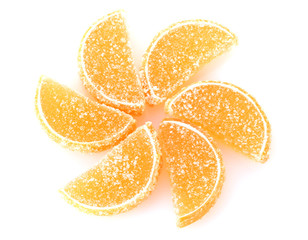 orange jelly candies isolated on white